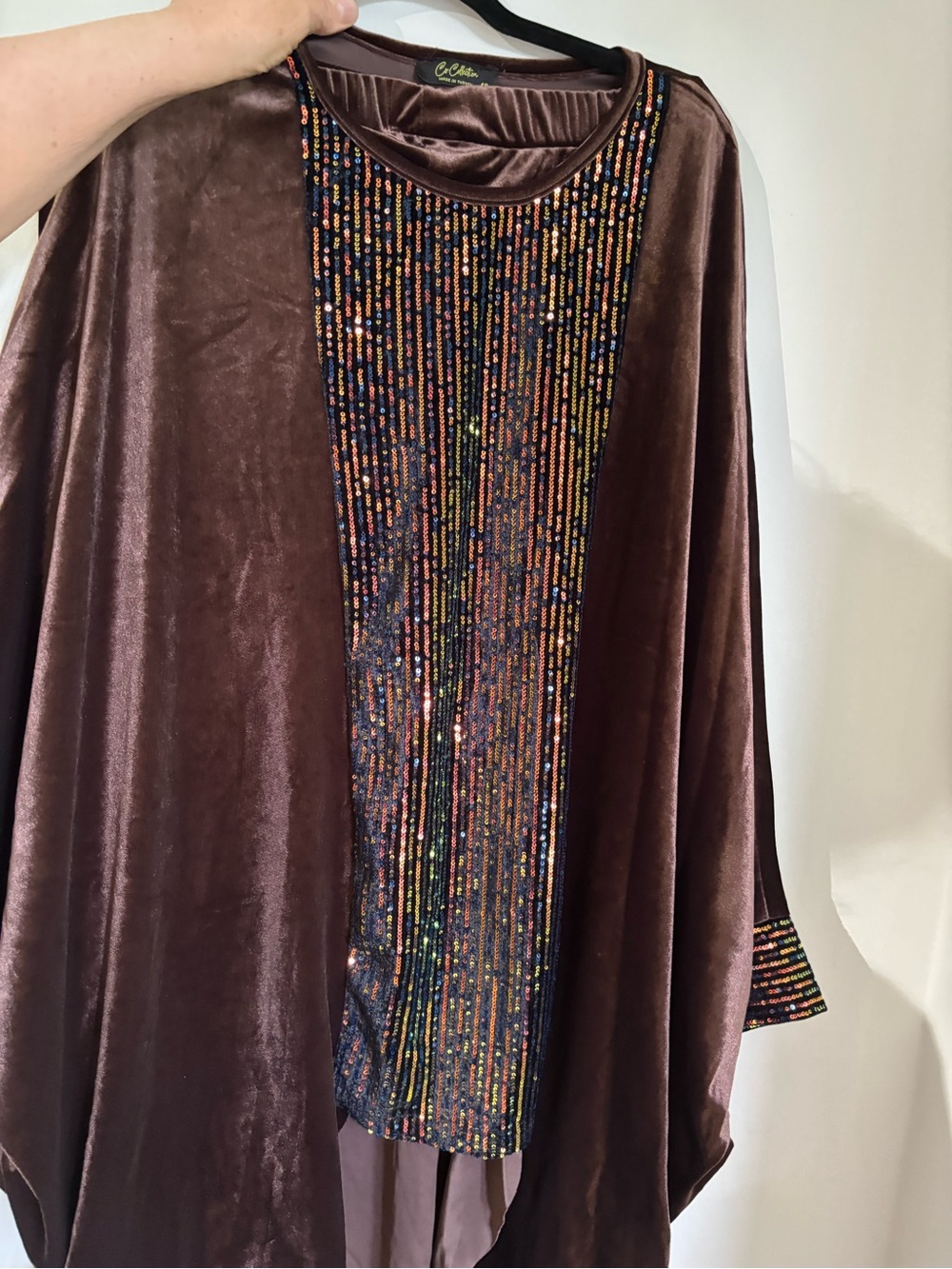 Chico's Brown Velvet Cape with Multicolor Sequin Panel